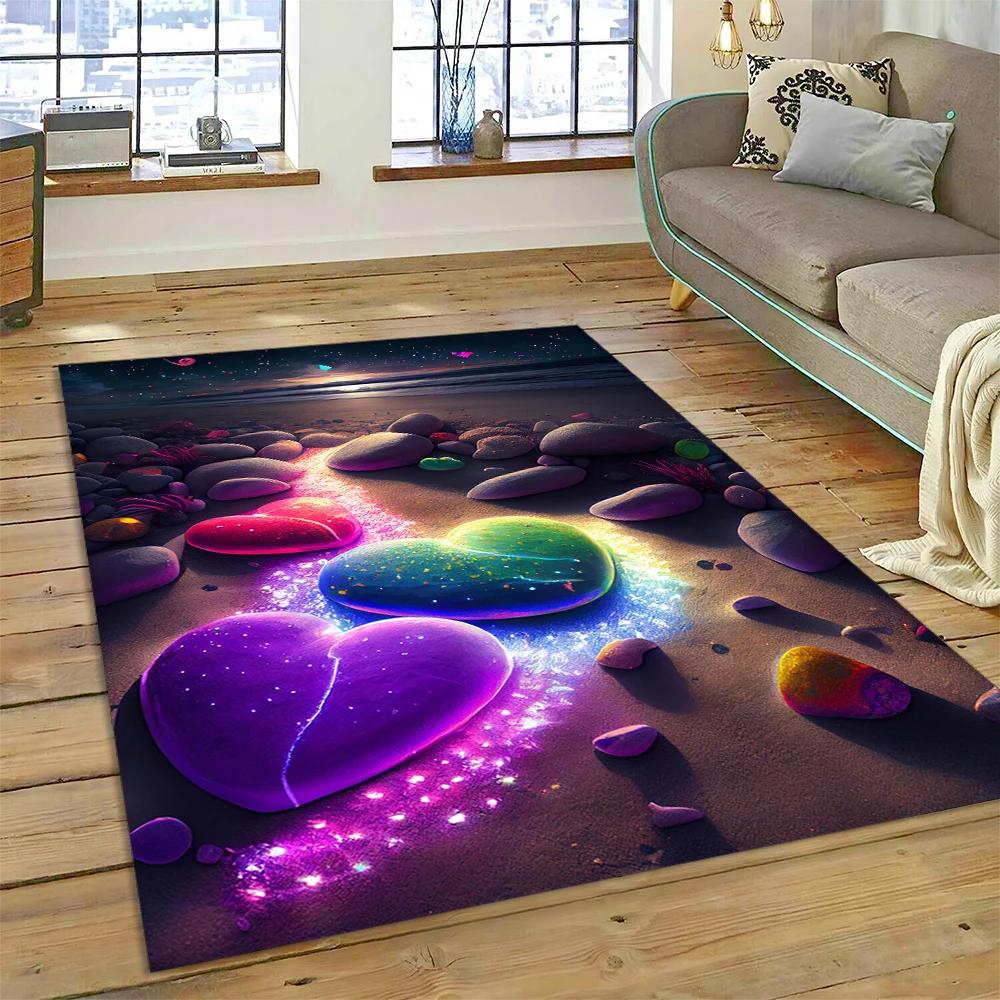 2025 New Style Colorful Pebble Rainbow Road Beach Stone Scenery Carpet Rug for Living Room Bedroom Home Sofa,Non-slip Floor Mat