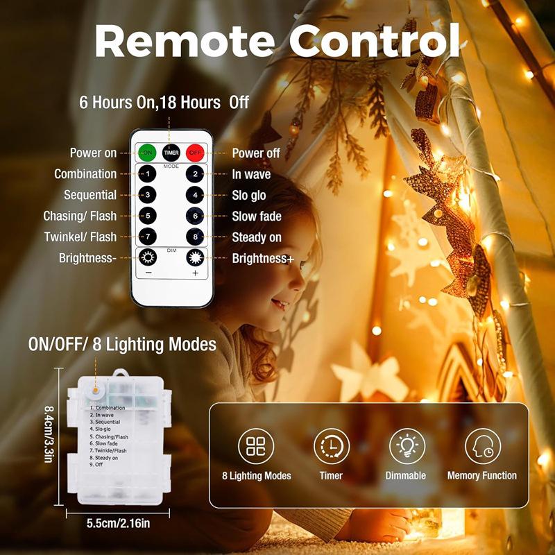 Waterproof Battery-Operated LED Fairy String Lights with Remote - Copper Wire Star Garland for Decoration
