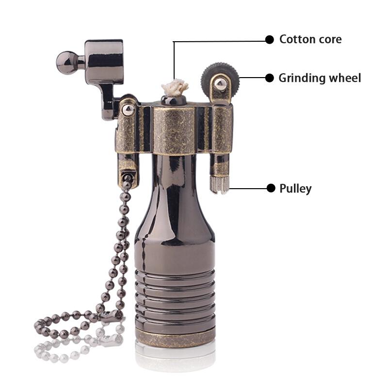 Retro Torch Lighter Grinding Wheel Oil Lighter Key Chain Metal Cigarette Lighter