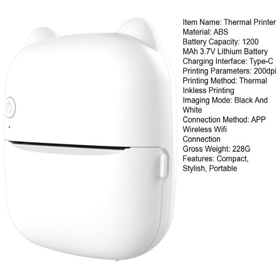 KI-Taschendrucker Tragbarer kabelloser Fotodrucker 1200mAh Tintenloser Thermodruck KI-Sprachsteuerung Mehrsprachige Unterstützung Kompakter Mini-Drucker