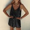 Summer new women's clothing sequined vest V-neck solid color loose fashion sexy suspender holiday style dress