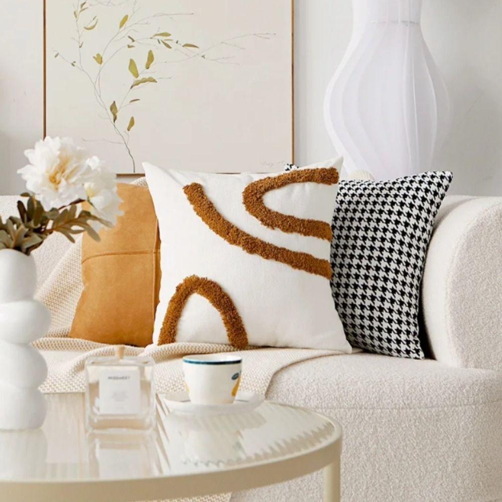 Plush Material Throw Pillow Cover Brown Retro Sofa Cushion Cover Linen Pillow Cover  Home Decor