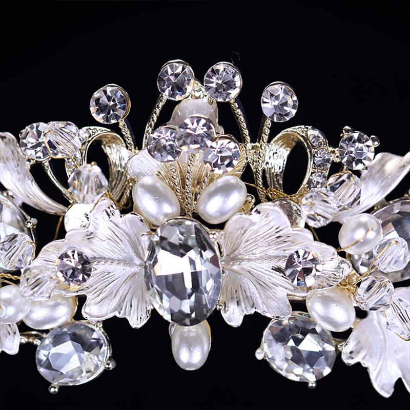 Trendy Rhinestone Pearl Crystal Crown Headband Flower Bride Hair Accessories Gold Crown Bride Wedding Crown Hair Accessories