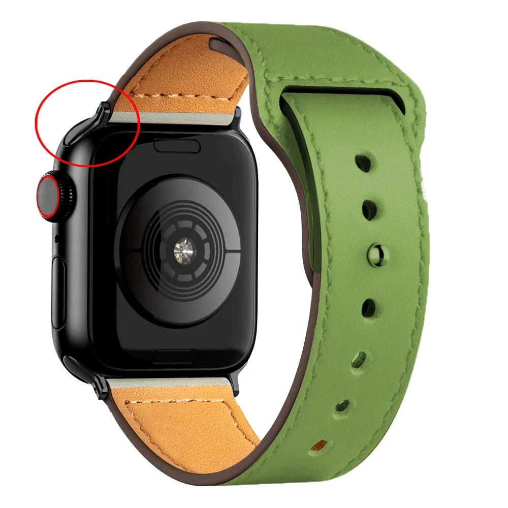 Leather Bands for Apple Watch Ultra 2 49mm 41mm/45mm 44mm 40mm 46mm/42mm Wrist Bracelet Strap IWatch Series 9 8 7 3 4 5 6 10
