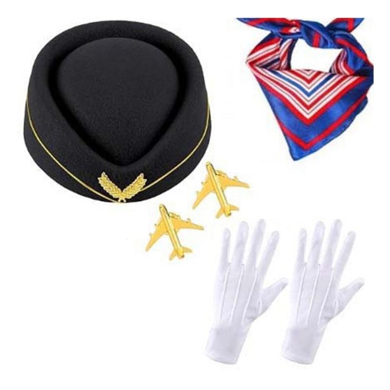 Women's Flight Attendant Costume Accessories Stewardess Outfits Halloween Air Hostess Cosplay Costume with Bellhop Hat