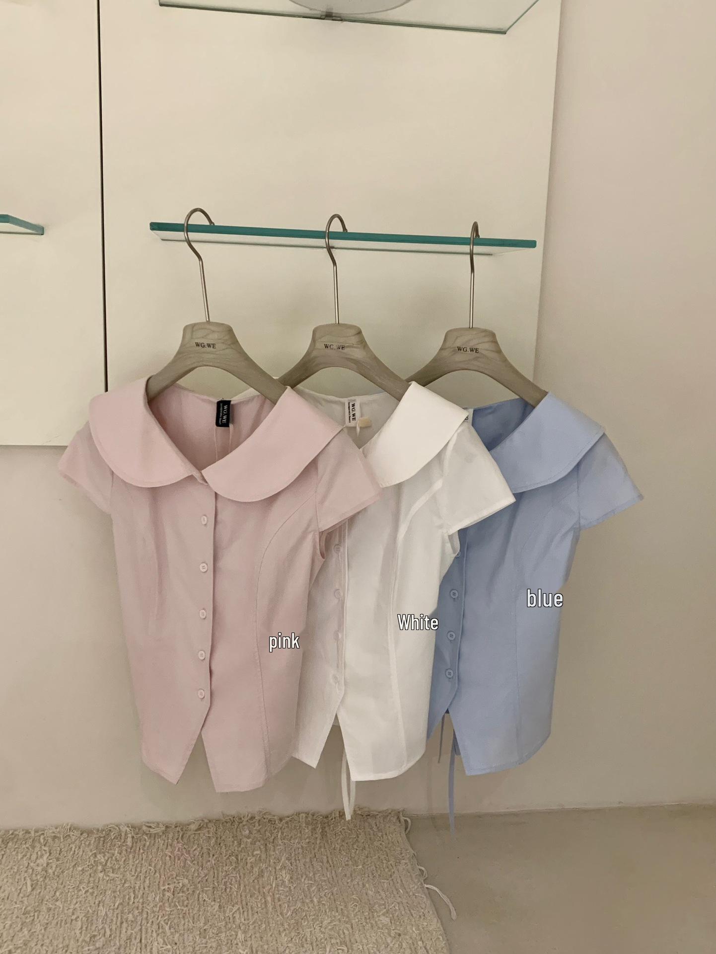 WGWE8751 Women s Spring/Summer Doll Collar Short Sleeve Trendy Top S белый