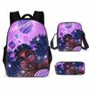 Cartoon African Girl Schoolbag, Primary And Secondary School Backpack, Backpack Three-Piece Set