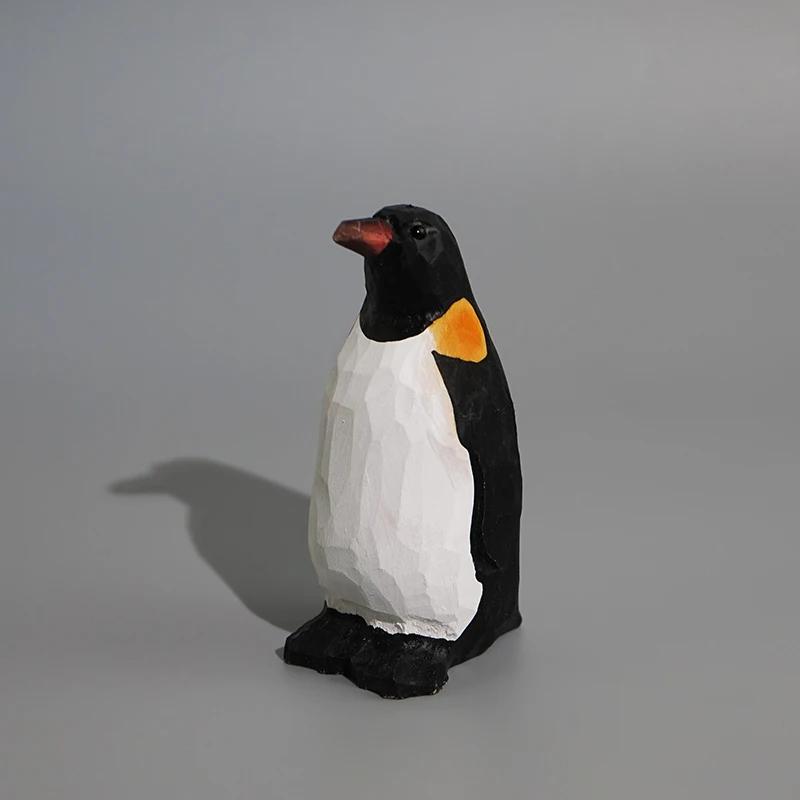 Císařský tučňák Ručně vyráběné dřevěné řezbářské ozdoby Roztomilé zvířecí miniaturní dekorace Kawaii figurka Dekorativní bytové doplňky