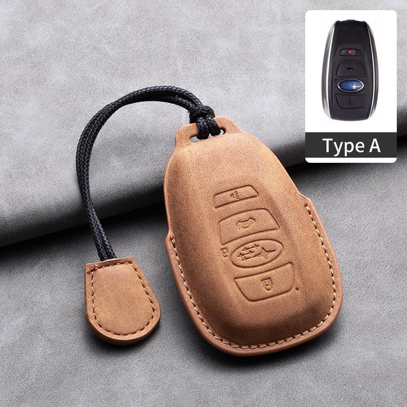 Leather Car Remote Key Case Cover for Subaru BRZ Forester Legacy Outback WRX STI Impreza XV Crosstrek Protector Fob Keychain