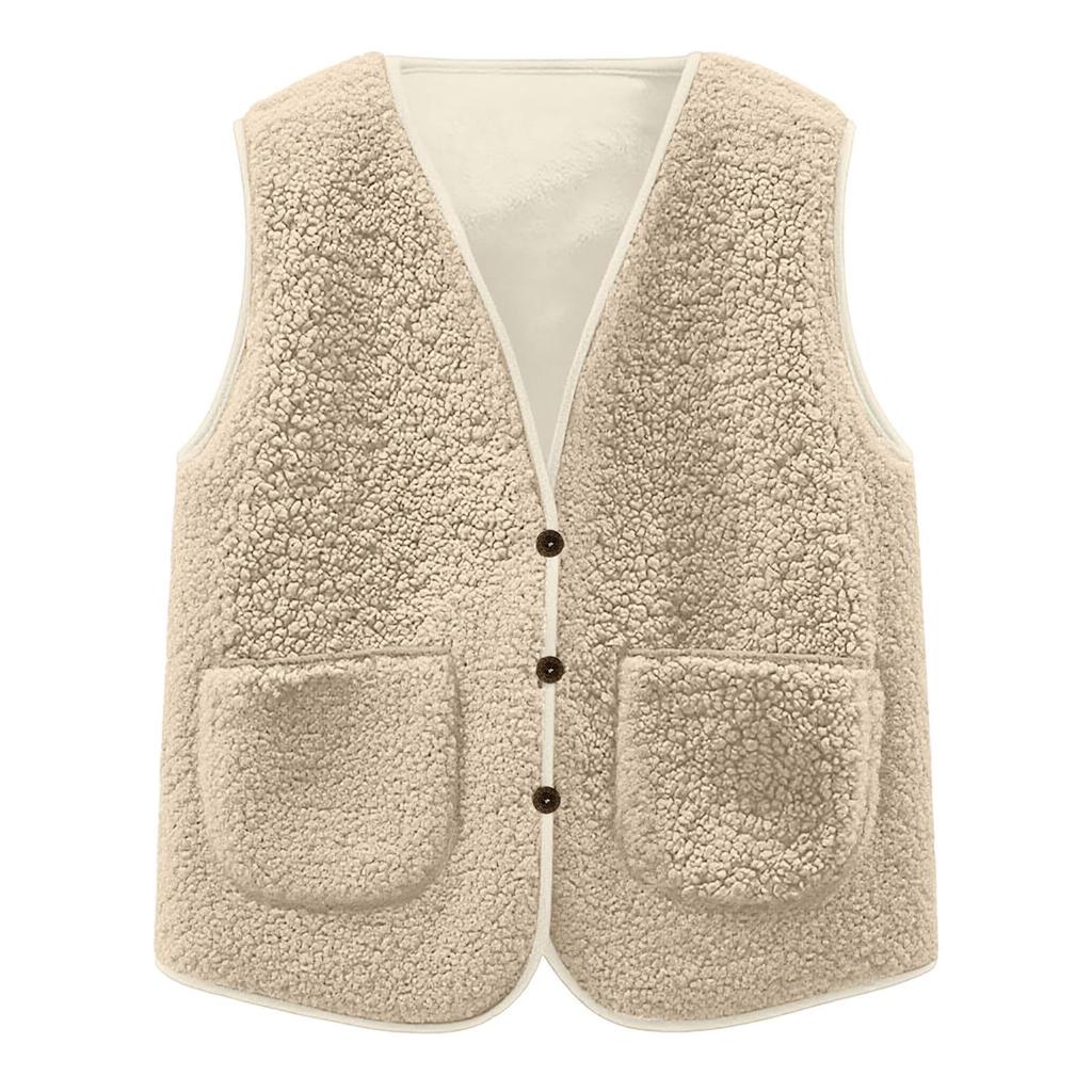Girls' Fashionable Casual Solid Color  Plush Short Vest Jacket