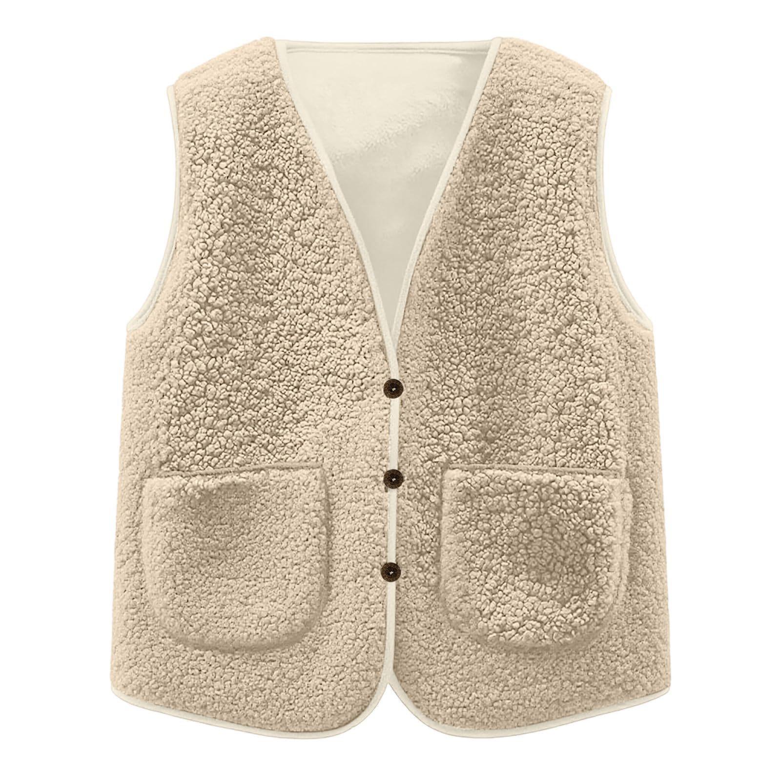 

Girls Fashionable Casual Solid Color Plush Short Vest Jacket 150 бежевый
