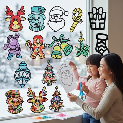 Lot de 12 Autocollants de Fenêtre de Noël Faits Main DIY Kit d'Art en Papier Modèles d'Artisanat Photos de Fenêtre pour Décoration Murale et de Pièce