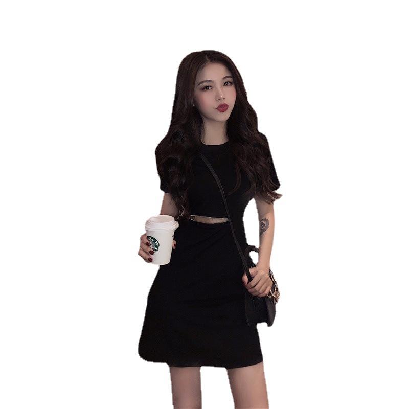 Summer new cold wind thin Hepburn little black dress chic sexy waist scheming black dress women