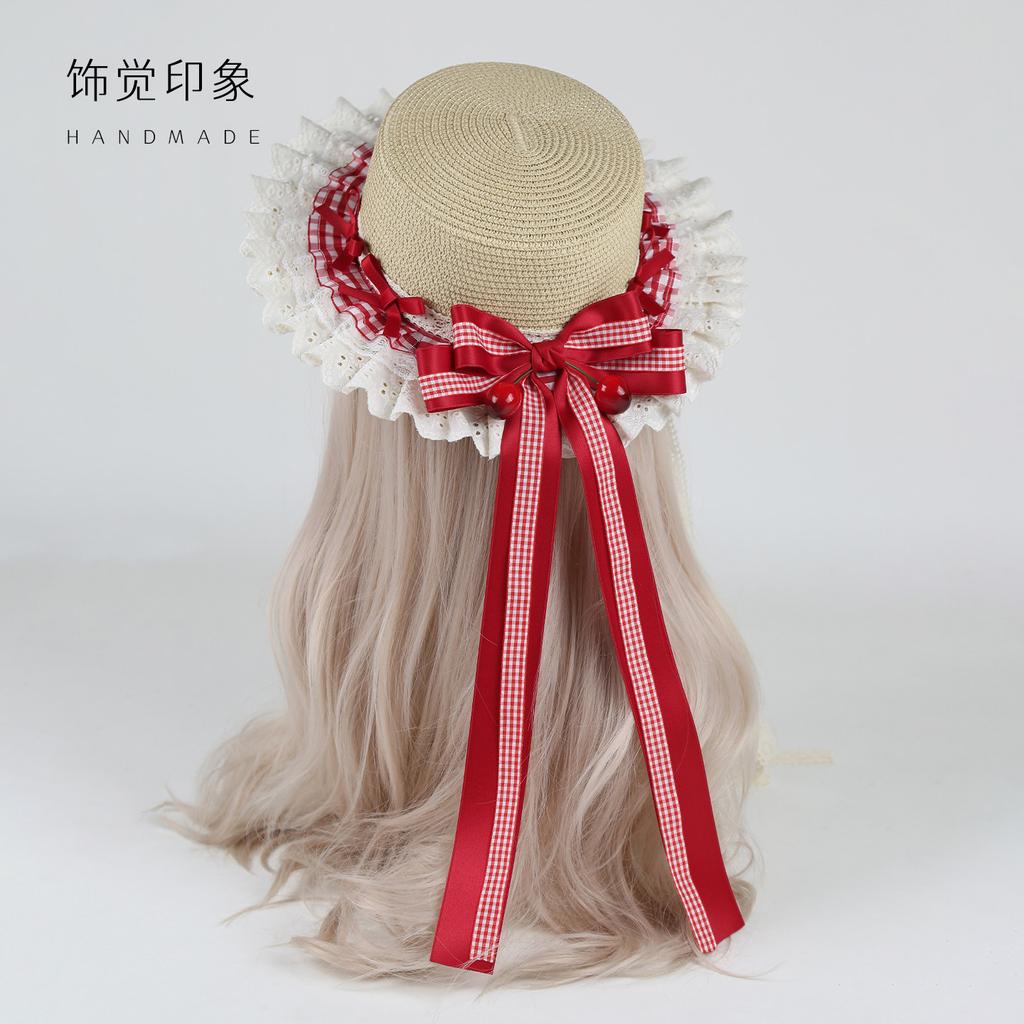 Handmade Lolita Hair Accessories Original Lolita Hair Band Headband Cake Top Hat Straw Hat