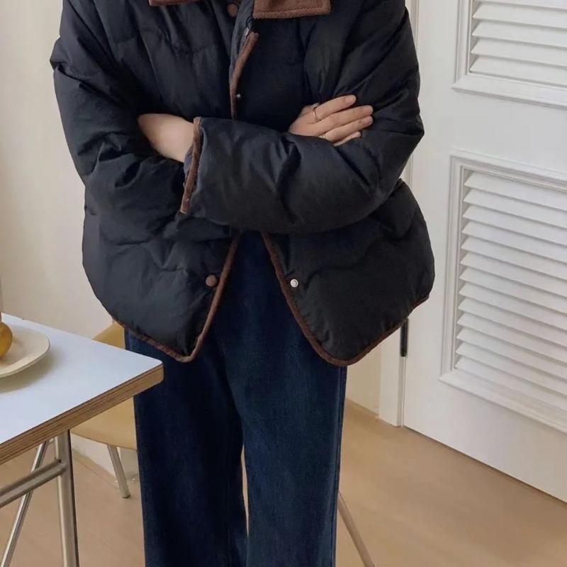 Light Cotton-padded Jacket Women's Short Spliced Corduroy Small Fragrance 2024 New Winter Cotton-padded Jacket Warm Coat