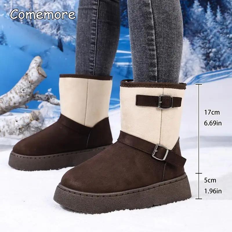 Fashion Casual Belt Buckle Decoration Snow Boots Women 2025 Winter Fashion Mix Color Suede Ankle Boots Warm Short Plush Non Slip Booties