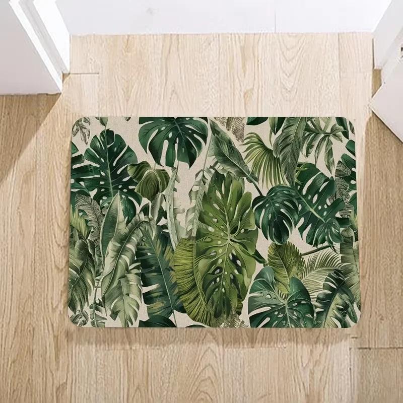 Turtle Backed Bamboo Printed Small Carpet Green Fresh Simple Mat Bedroom Entrance Office Dust Falling Rug Home Decoration