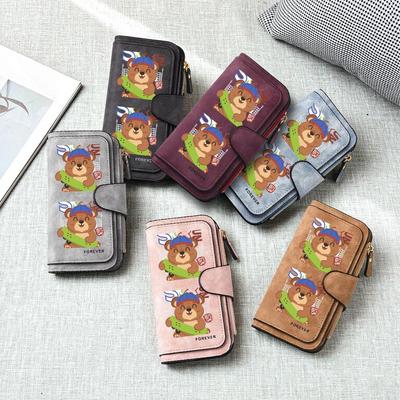 Cute Cartoon Bear Print Long Wallet Fashion Large Capacity PU Leather Wallet for Daily Use Casual Portable Card Holder Purse