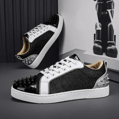 2024 Autumn Casual Sneakers Men Shoes Comfortable Mirror Leather Designer Men Shoes Hip-Hop Black Rivet Shoes Man Zapatos Hombre