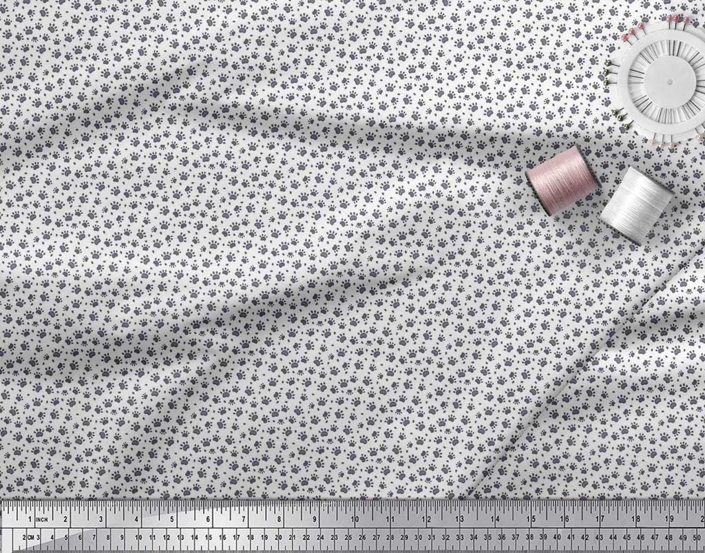 Soimoi Beige Poly Crepe Fabric Dogs & Paw Dog Printed Fabric 1 Metre 42 Inch