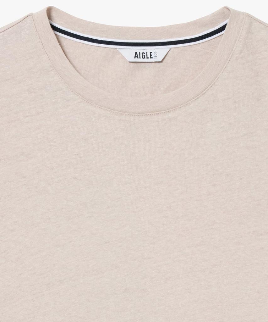 Aigle Official Cotton Linen Embroidered Short Sleeve ZTFAU96 Size Small Tone-on-Tone T-Shirt Off-White,
