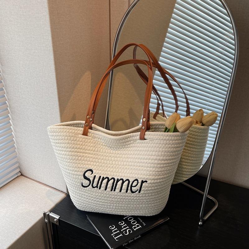 Summer large-capacity woven new simple casual beach bag trendy versatile shoulder tote women's bag