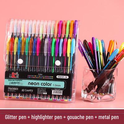 Set of 12 Fluorescent Gel Pens: 1.0mm Metal Markers for Handbooks, Painting, and Drawing - Ideal for Students and Classrooms