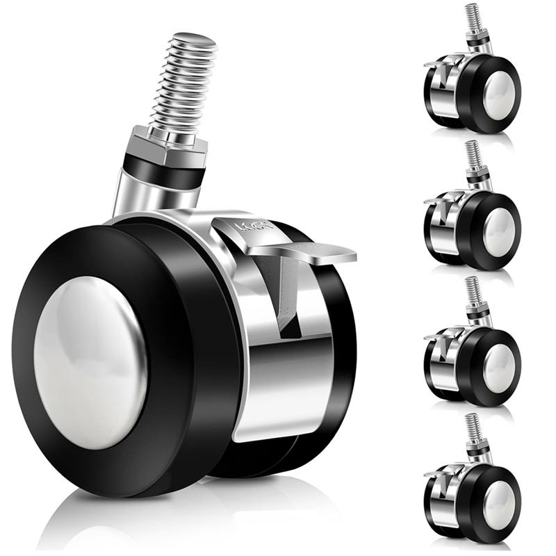AD23-5 Pcs Office Chair Wheels Replacement Dual 1.5 Inch Soft Chair Casters For Hardwood Floors & Carpet