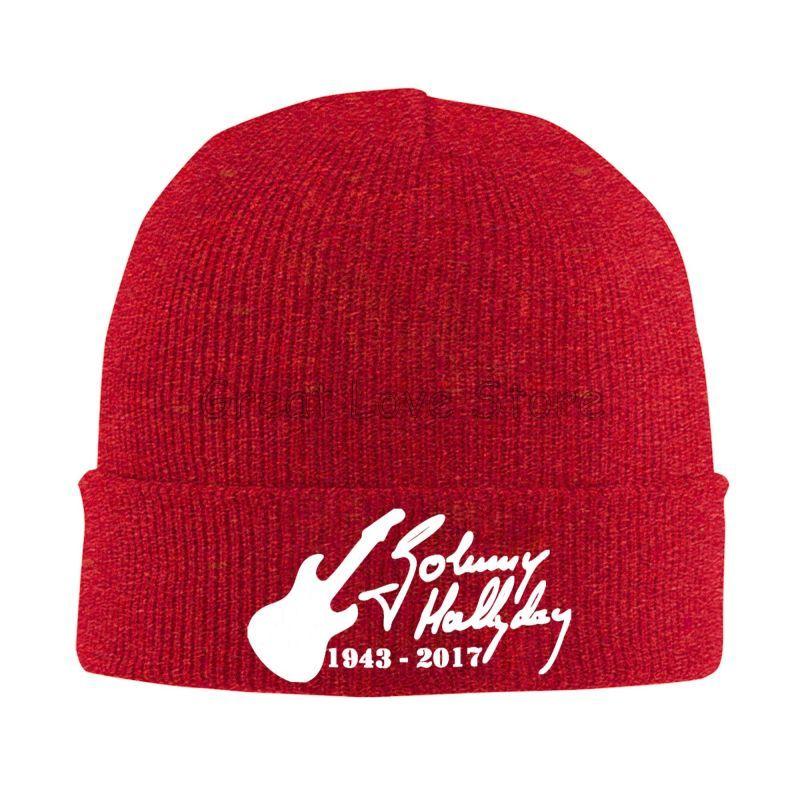 Johnny Hallyday Print Bonnet Hats Street Knit Hat for Men Women Winter Warm Skullies Beanies Cap for Travel Outdoor Camping