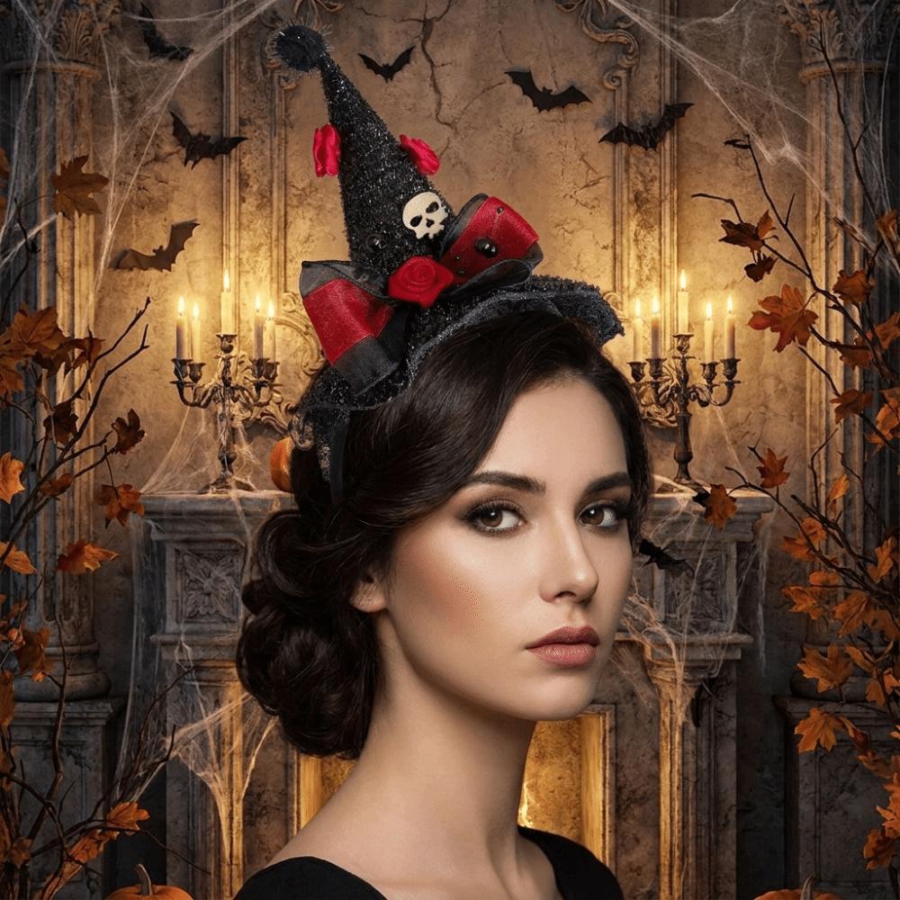 Lace Halloween Witch Hat Hair Hoop Flower Halloween Headband Cute Halloween Party Hair Band Girl
