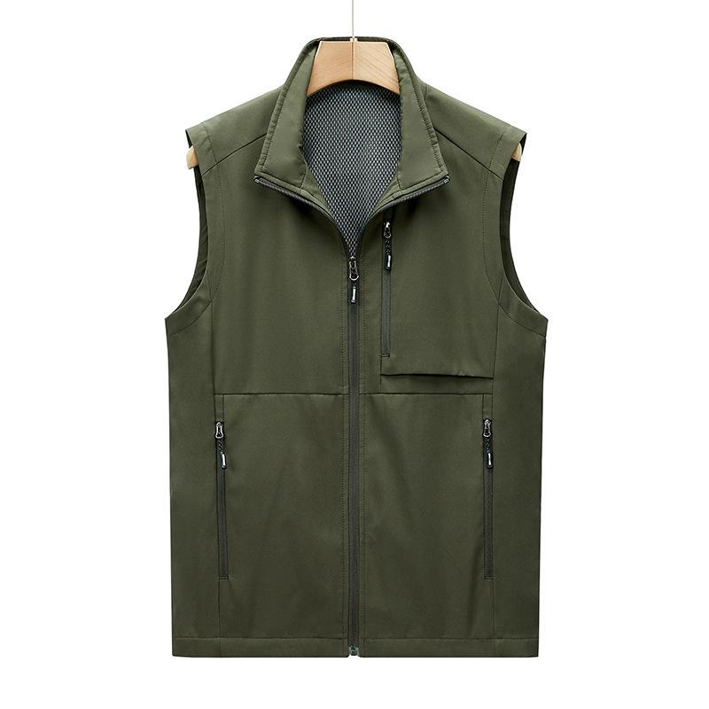 Men's Casual Breathable Vest Outdoor Sports Cardigan Stand Up Collar Vest