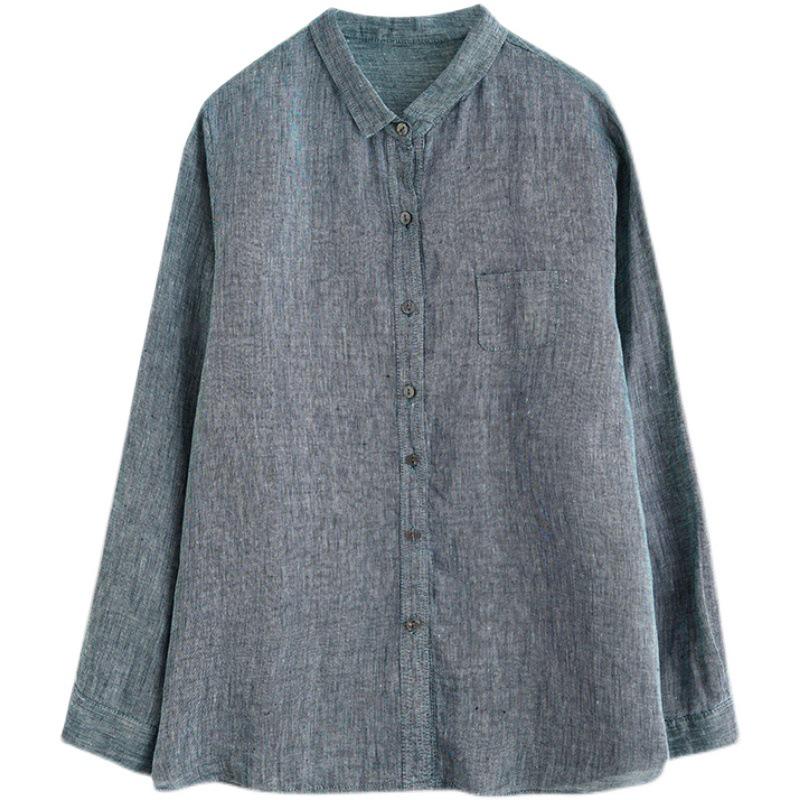 2026 Spring Retro Loose Fit Cotton Linen Lapel Shirt - Women's Plus Size, Long Sleeve