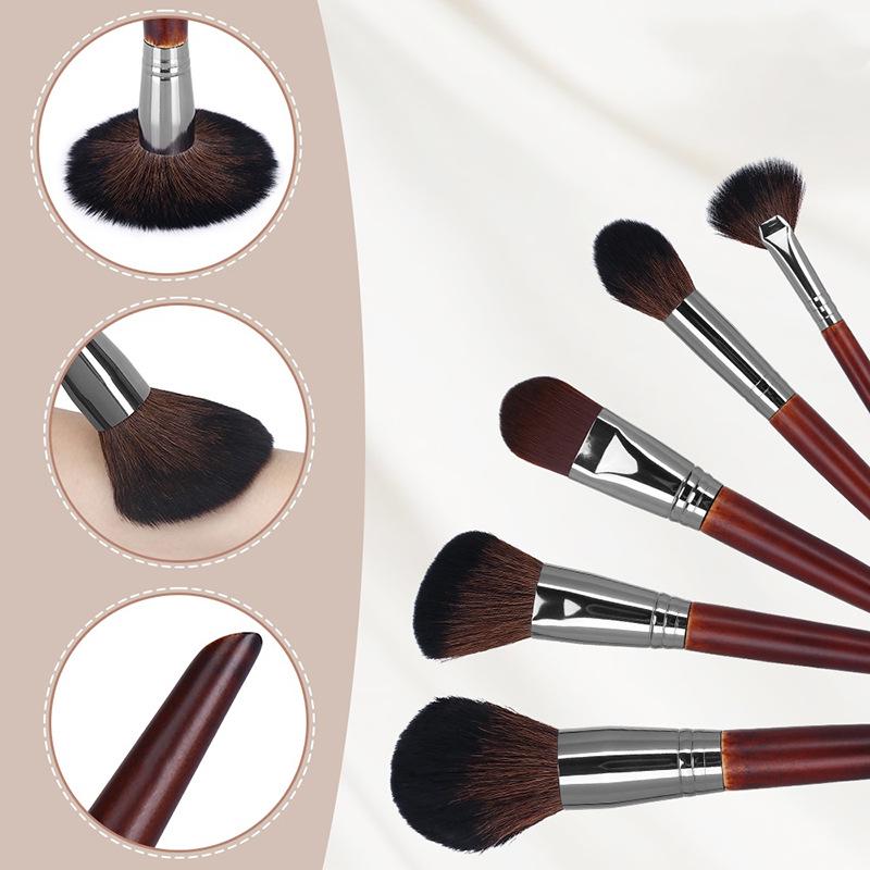 15-Piece Animal Hair Makeup Brush Set - Sandalwood Eyeshadow & Highlighter Brushes for Makeup Artists
