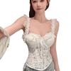 One-word shoulder lace fishbone bra with chest pad, summer new sexy lace-up sleeveless back zipper back top