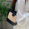 Breathable Women Bucket Handbag Retro Straw Shoulder Bag Beach Pouch PU Woven Bucket Bag  School
