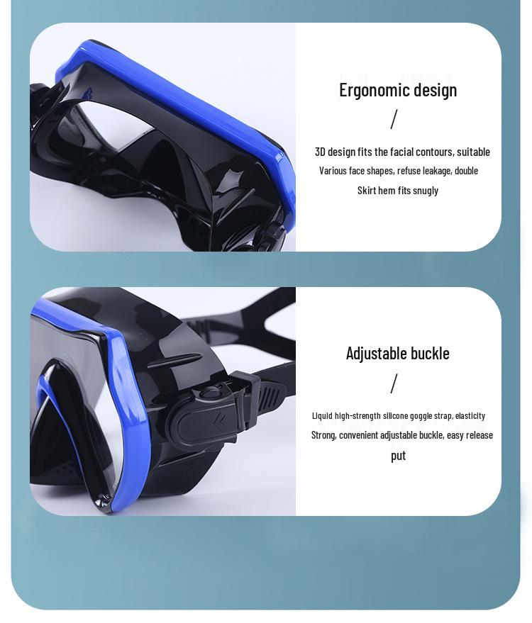 Large Frame Anti-Fog Diving Mask with Tempered Glass and Nose Clip for Adults
