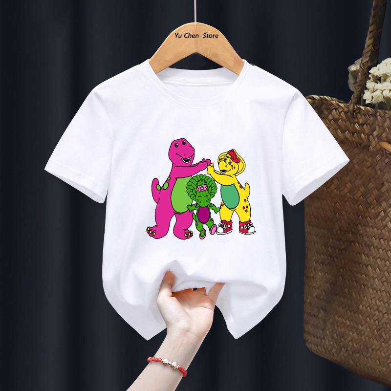 2026 Noví přátelé dinosaura Barney Trička pro chlapce a dívky Kreslená animace Dětská trička Módní roztomilé dětské oblečení
