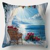 4-Piece Printed Pillowcase Set – Dreamy Sea View Balcony with Blooming Roses, Distant Mountains & Cozy Dining Table