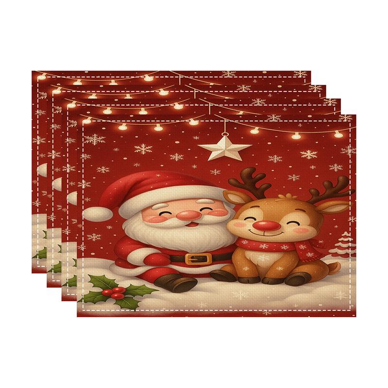 New Christmas Imitation Linen Texture Rectangular Placemat - Festive Table Mat Decoration