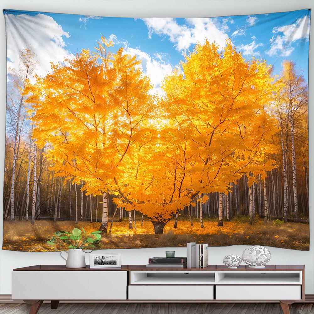 Autumn Forest Scenery Tapestry Wall Hanging Decor Red Leaves Maple River Fall Nature Landscape Tapestry Indoor Home Decorations