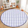 Moderner Blau-Weiß Geometrischer Runder Teppich Flanell Weich Wohnzimmer Schlafzimmer Dekor Rutschfest Maschinenwaschbar Kinder Spielbereich Bodenmatte