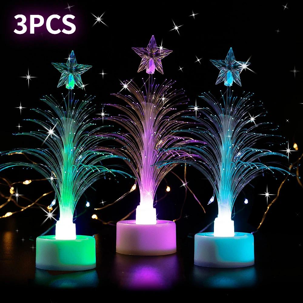 3/1pcs Mini Flashing LED Christmas Tree Colorful Fiber Optic Christmas Tree Night Light Home Party Decorations Romantic Gifts
