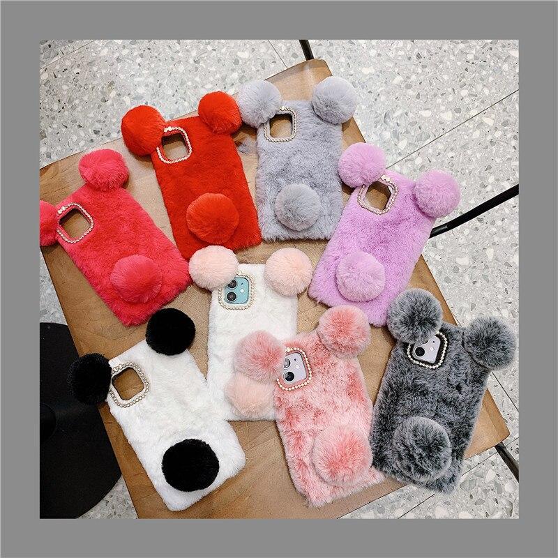 Custodia Peluche Per Honor X7: Cover Coniglio Morbida Con Orecchie E Strass, Funzione Stand, Rosa