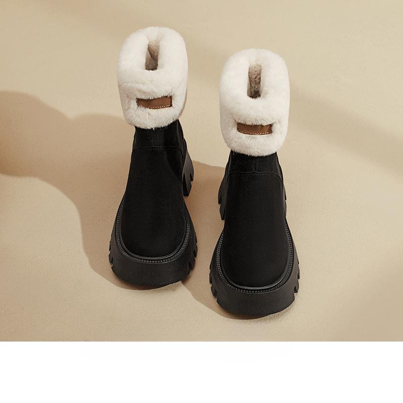 Women's Winter Platform Snow Boots Non-Slip Faux Suede Combat Ankle Booties With Faux Fur Lined Warm Walking Mid-Calf Chelsea Boots Shoes for Women