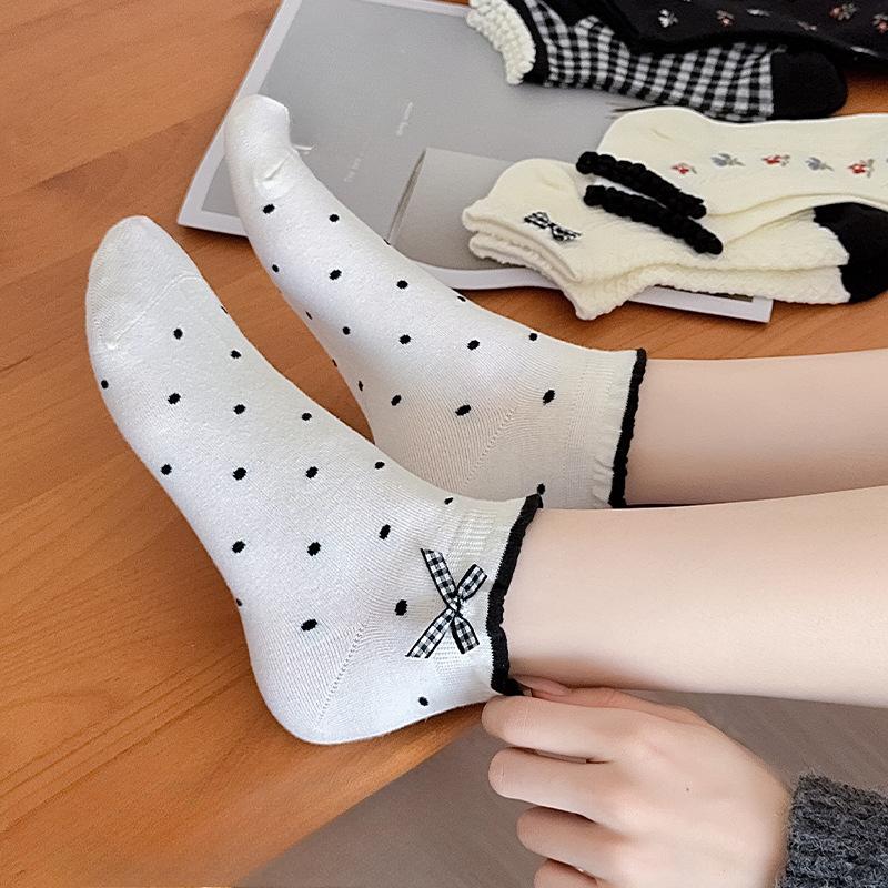 Summer Thin Women's Short Socks, Mesh Breathable, Sweet Bow Lace Boat Socks