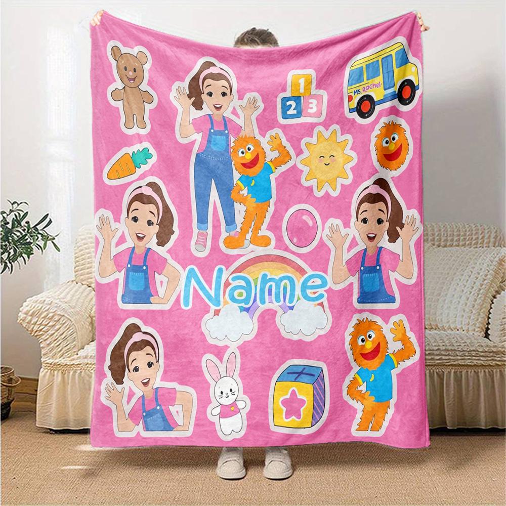 Custom Name Ms. Rachel Theme Printed Blanket - Perfect for Couch, Bed, Travel & Outdoor Use | Machine Washable, Cozy & Durable.