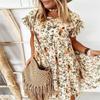 Women's Round Neck Floral Print Short Sleeve Loose Dress
