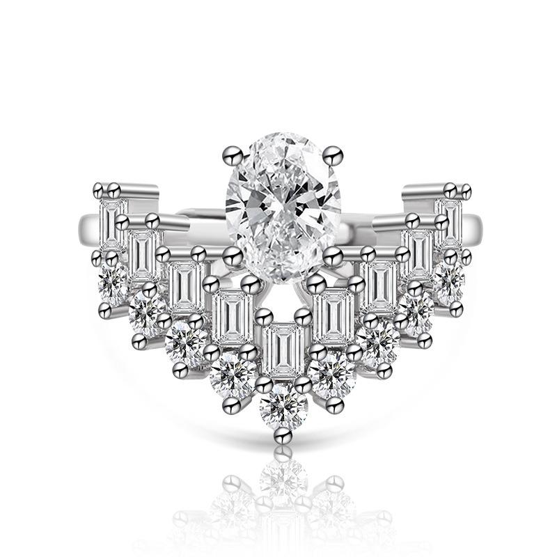 925 Sterling Silver Premium Luxury Color Crystal Zircon Crown Ring Birthday Anniversary Party Gift