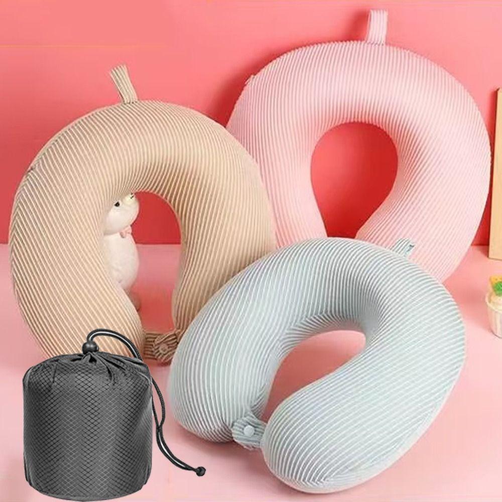 Slow Rebound U-shaped Pillow Portable Comfortable Travel Neck Cushion Removable Stripes Design Sleeping Neck Headrest Home Use