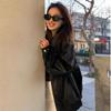 2025 Women's Retro Faux Leather Motorcycle Jacket - Short, Loose Fit with Zipper and Lapel